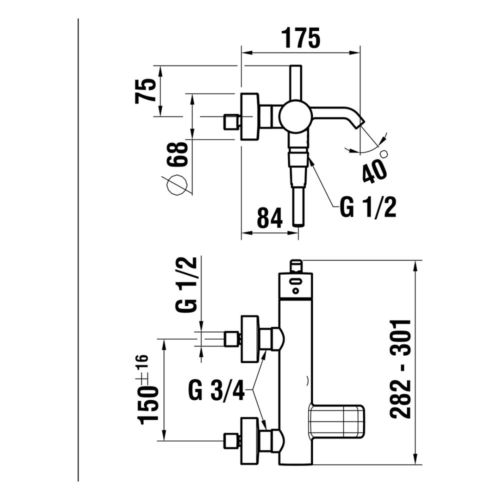Laufen Einhebel-Wannenmischer Meda, Aufputz, mit Schlauch 1500mm und Handbrause ... LAUFEN-HF506660100600 7612738061777 (Abb. 2)