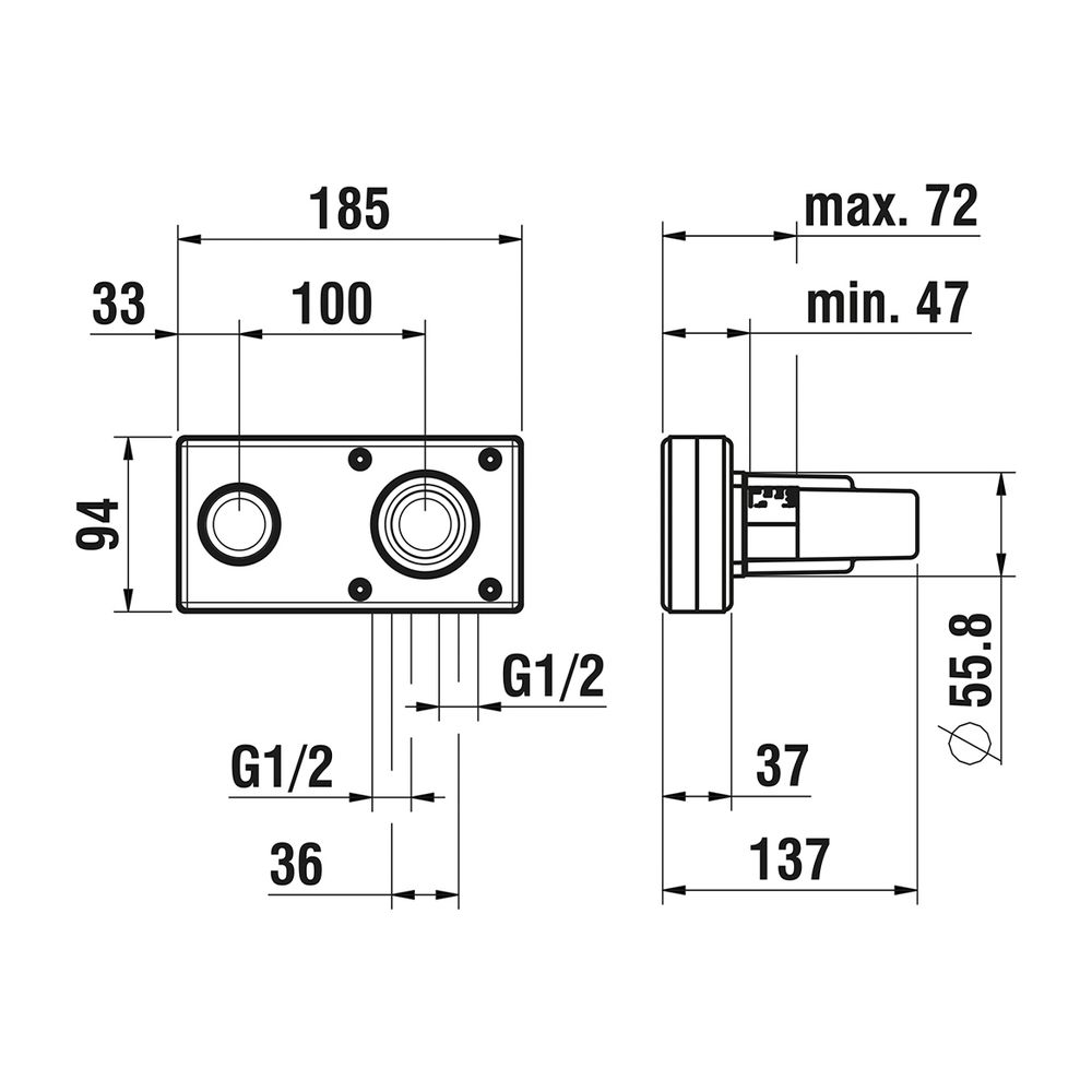 Laufen Unterputz Einbaukörper Simibox 2-Point passend zu Twinplus Anschluss 1/2"... LAUFEN-HF574046000000 7612738995775 (Abb. 2)