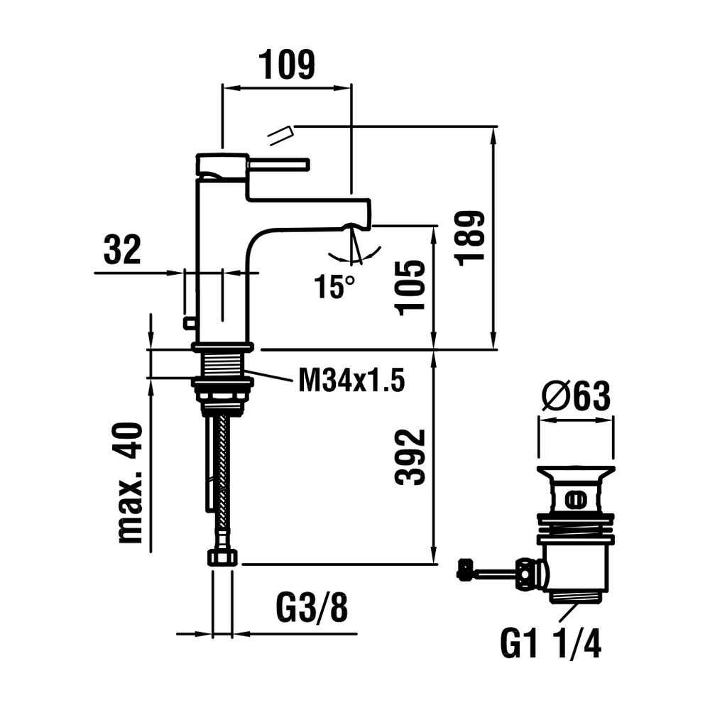Laufen Einhebel-Waschtischmischer Twinplus Festauslauf Ausladung 109mm, Chrom, m... LAUFEN-HF905401100000 7612738012496 (Abb. 2)