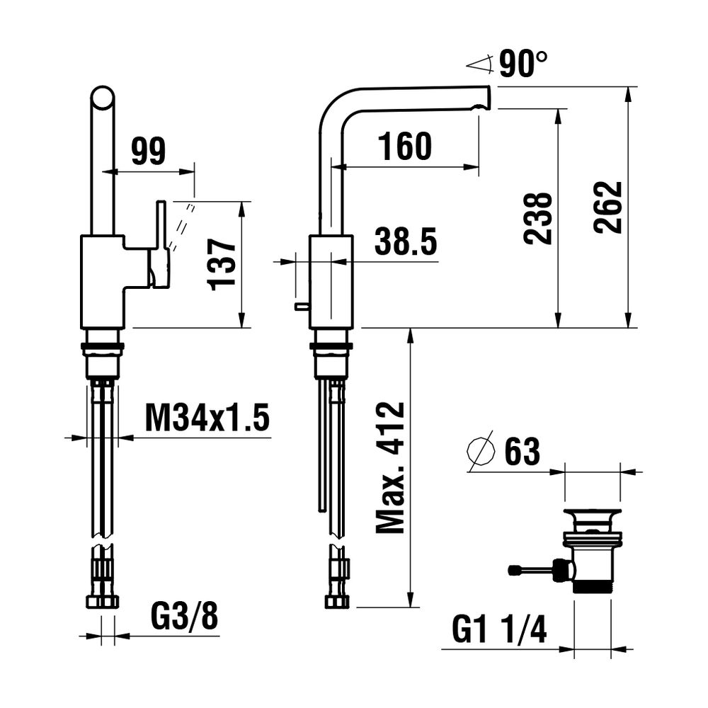 Laufen Einhebel-Waschtischmischer Twinplus Schwenkauslauf Ausladung 160mm, Chrom... LAUFEN-HF905407100000 7612738017422 (Abb. 2)