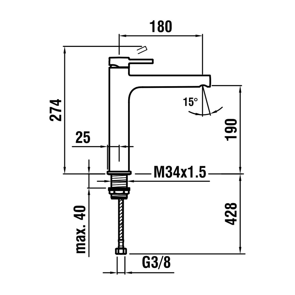 Laufen Einhebel-Waschtischmischer, ohne Ablaufventil, halbhohe Ausführung Twinpl... LAUFEN-HF905414100000 7612738012571 (Abb. 2)