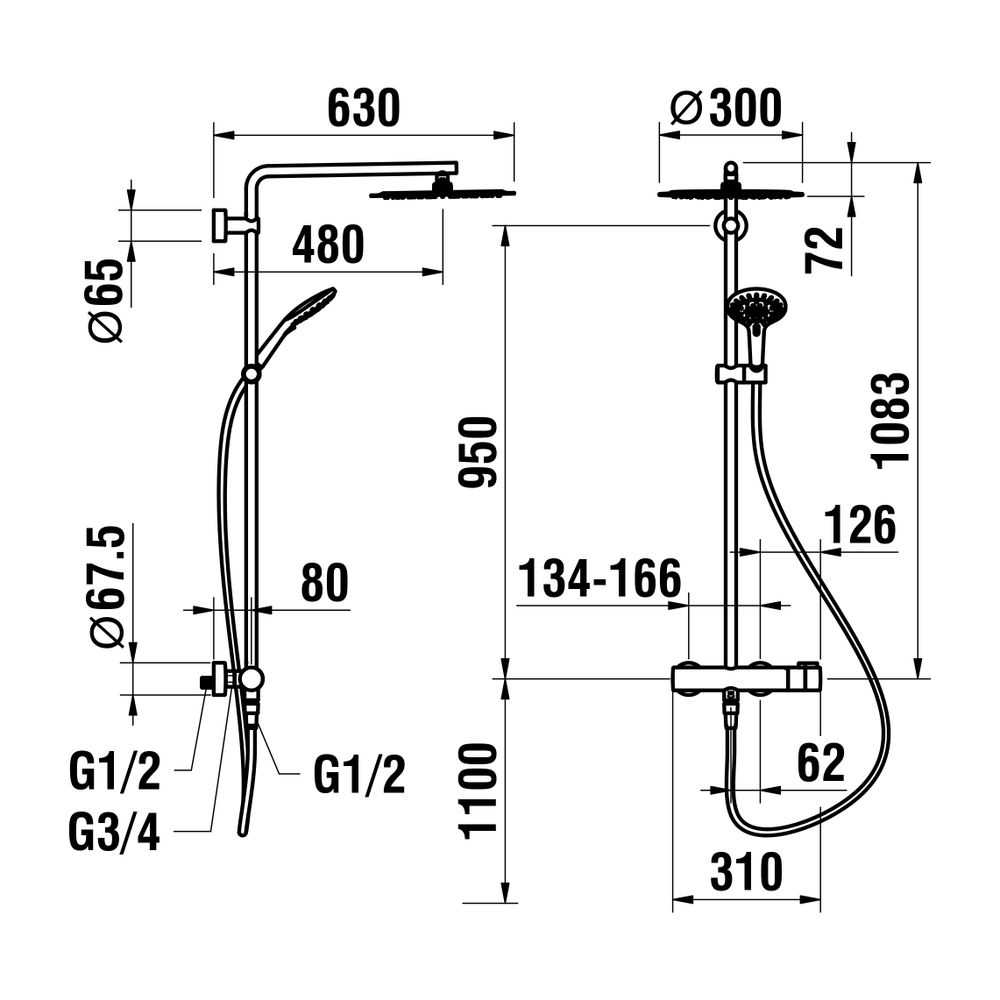Laufen Thermostat. Duschsystem Twinplus, Kopfbrause Durchm. 300mm, Schlauch 1500... LAUFEN-HF905457100600 7612738001971 (Abb. 2)