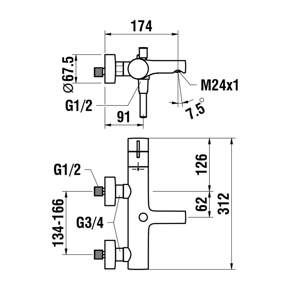 Laufen Wannenthermostat Aufputz Twinplus Ausladung 174mm, Chrom, Sicherheitstast... LAUFEN-HF905461100600 7612738998288 (Abb. 2)