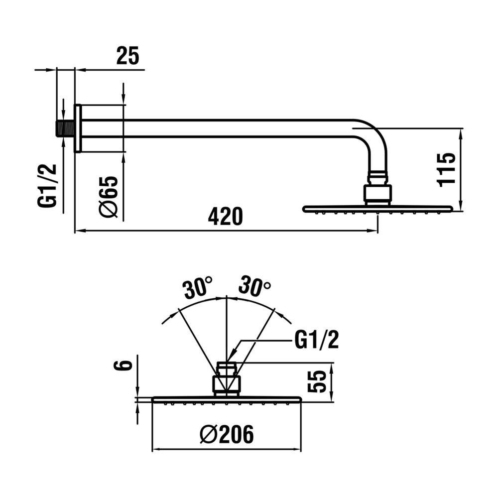 Laufen Kopfbrauseset, Wandmontage Kopfbrause Durchmesser 206mm, Chrom, Wandarm R... LAUFEN-HF960103100001 7612738998806 (Abb. 2)