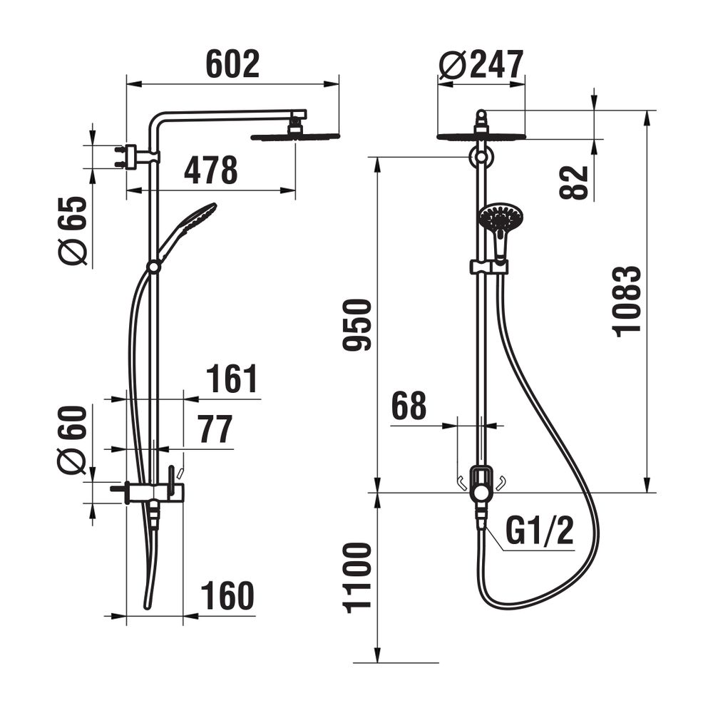Laufen Duschsystem Twin für Simibox 1-Point, mit Kopfbrause Kunststoffschlauch 1... LAUFEN-HF980356100000 7612738002619 (Abb. 2)