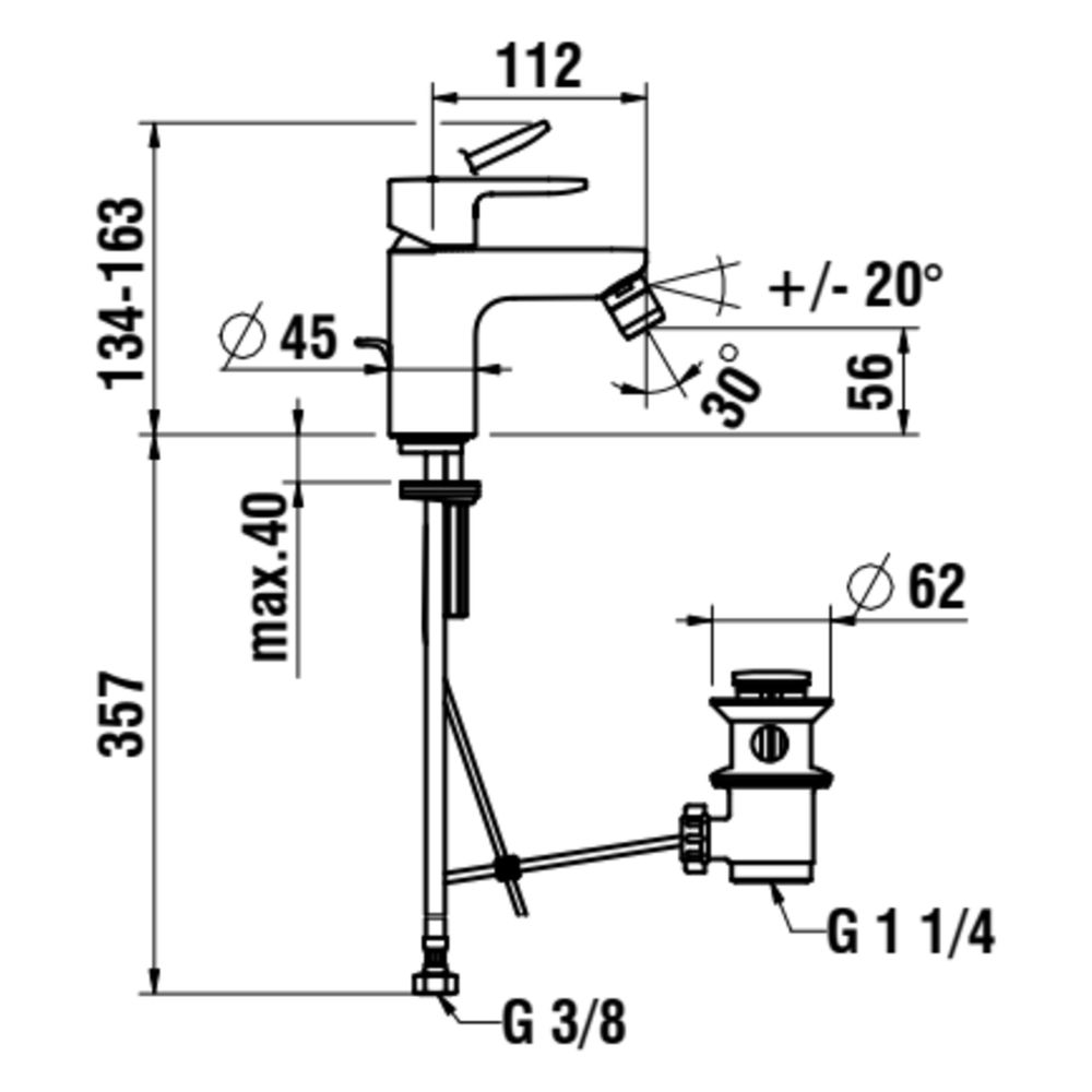Laufen Einhebel-Bidetmischer Pro X, Ausladung 100mm, mit Ablaufventil, Chrom... LAUFEN-HF506910100000 7612738138905 (Abb. 3)