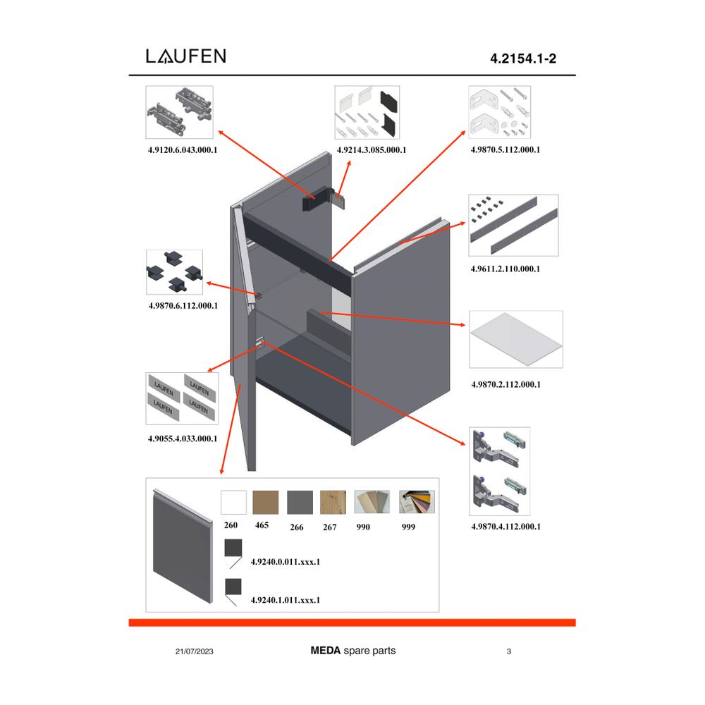 Laufen Waschtischunterbau Meda 339x437x515mm, mit 1 Tür Anschlag links, Grifflei... LAUFEN-H4215410114651 7612738095024 (Abb. 3)