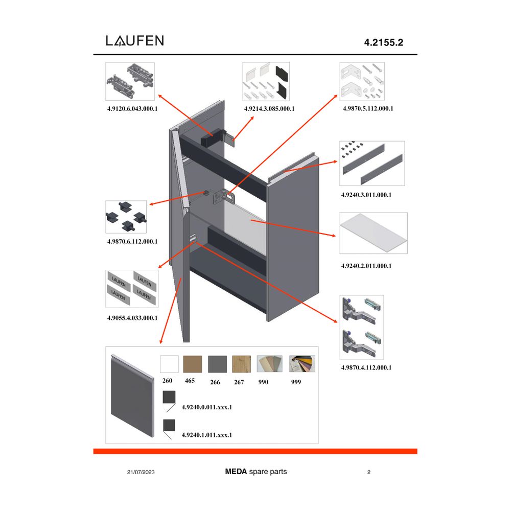 Laufen Waschtischunterbau Meda 222x437x515mm, mit 1 Tür Anschlag rechts, Griffle... LAUFEN-H4215520112661 7612738095147 (Abb. 3)