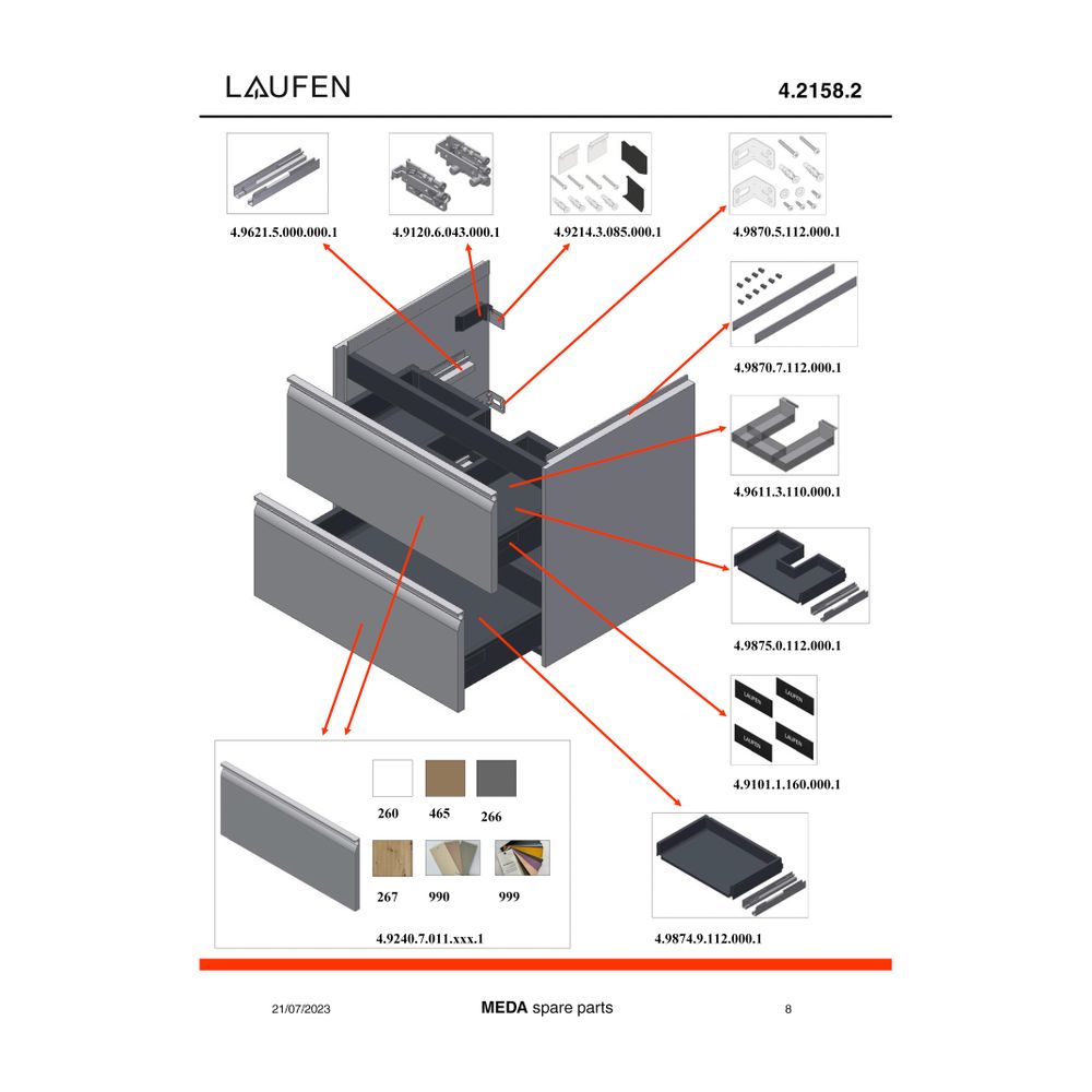 Laufen Waschtischunterbau Meda 448x636x515mm, 2 Schubladen, 1 Ordnungsbox, Griff... LAUFEN-H4215820119991 7612738095383 (Abb. 3)