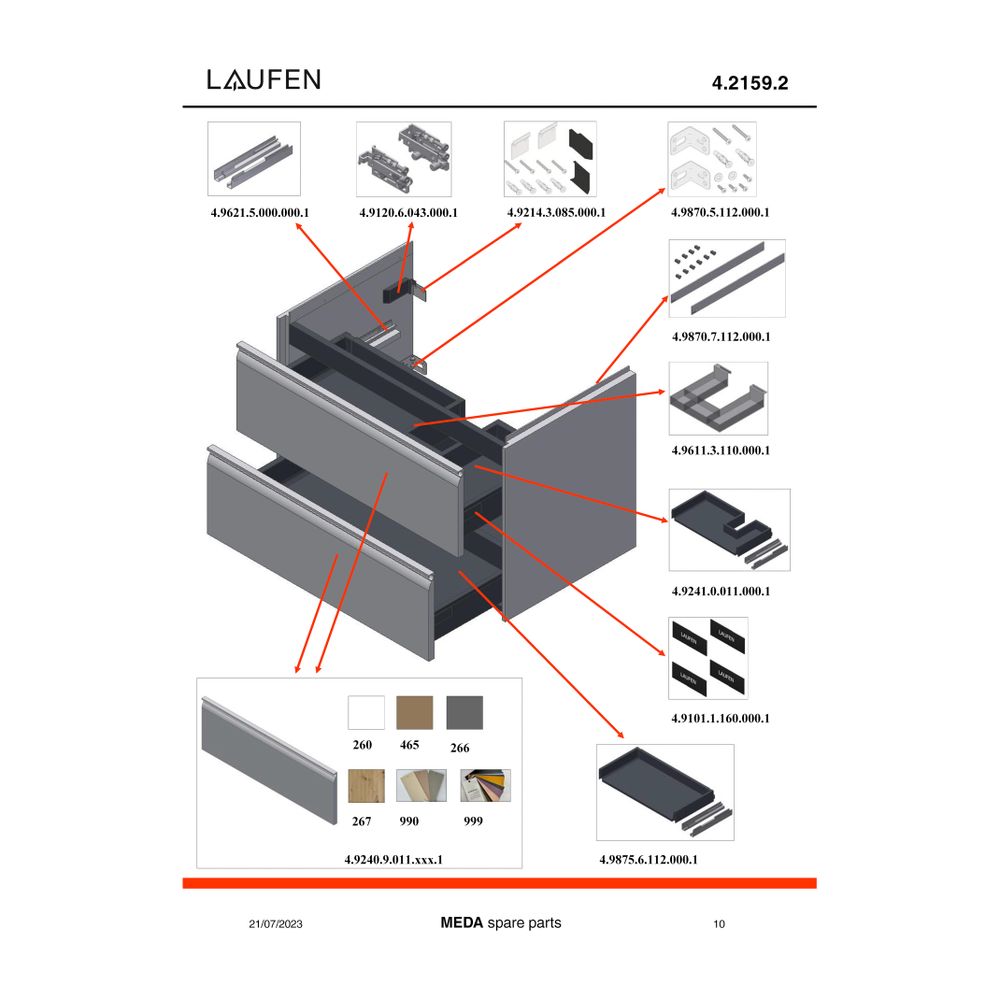 Laufen Waschtischunterbau Meda 448x784x515mm, 2 Schubladen, 1 Ordnungsbox, Griff... LAUFEN-H4215920119901 7612738095482 (Abb. 3)