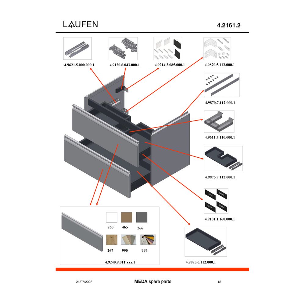 Laufen Waschtischunterbau Meda 448x784x515mm, 2 Schubladen, 1 Ordnungsbox, Griff... LAUFEN-H4216120112661 7612738095567 (Abb. 3)