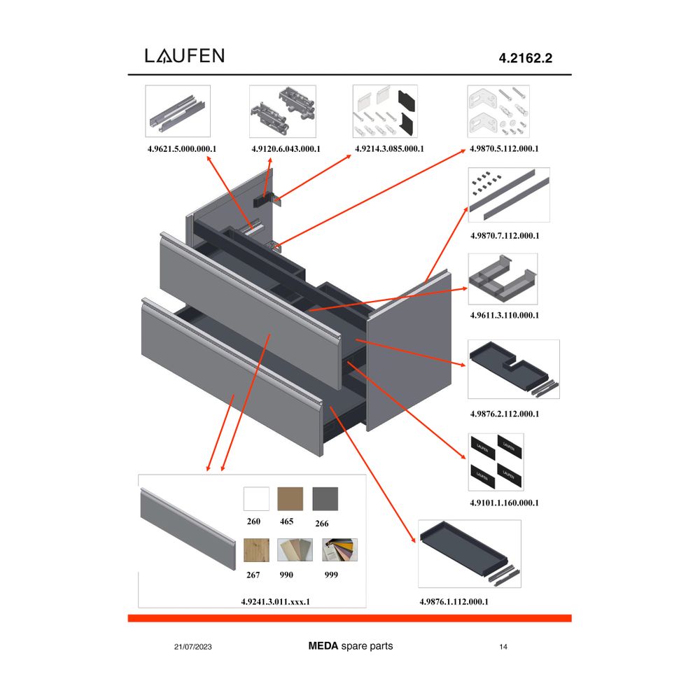Laufen Waschtischunterbau Meda 448x984x515mm, 2 Schubladen, 1 Ordnungsbox, Griff... LAUFEN-H4216220112661 7612738095659 (Abb. 3)
