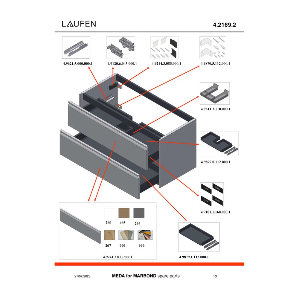 Laufen Waschtischunterbau Meda 442x972x504mm, 2 Schubladen mit 1 Ordnungsbox, Gr... LAUFEN-H4216920112671 7612738096274 (Abb. 3)