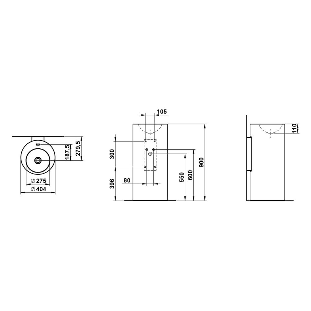 Laufen Waschtisch bodenstehend Form 404x444x900mm, mit Wandanbindung, ohne Hahnl... LAUFEN-H511FM67571121 7612738178987 (Abb. 3)