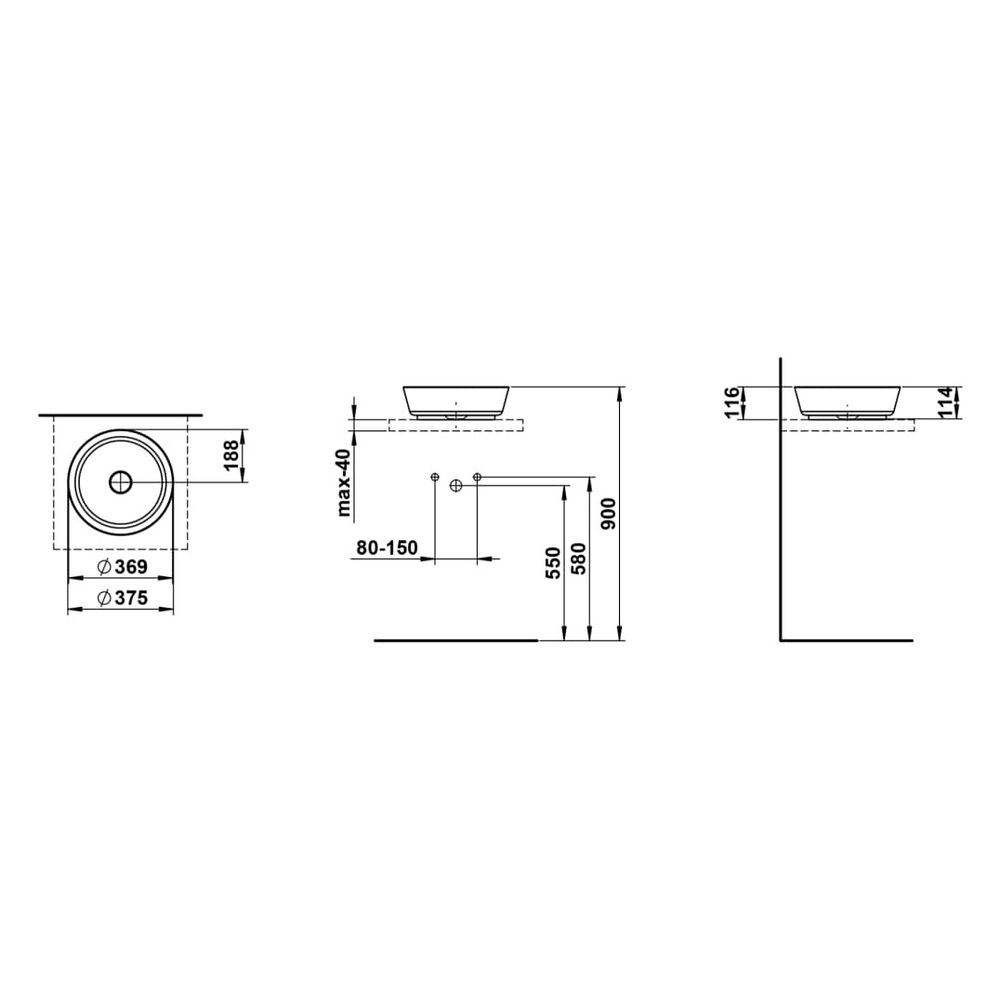 Laufen Waschtisch-Schale Scopio 375x375x115mm, rund, ohne Hahnloch und Überlauf,... LAUFEN-H512CO37571121 7612738180157 (Abb. 3)