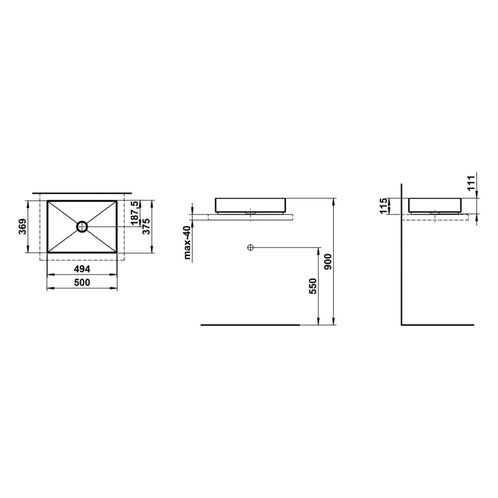 Laufen Waschtisch-Schale Metaphor 500x375x115mm, rechteckig, ohne Hahnloch und Ü... LAUFEN-H512ME57571121 7612738180195 (Abb. 3)