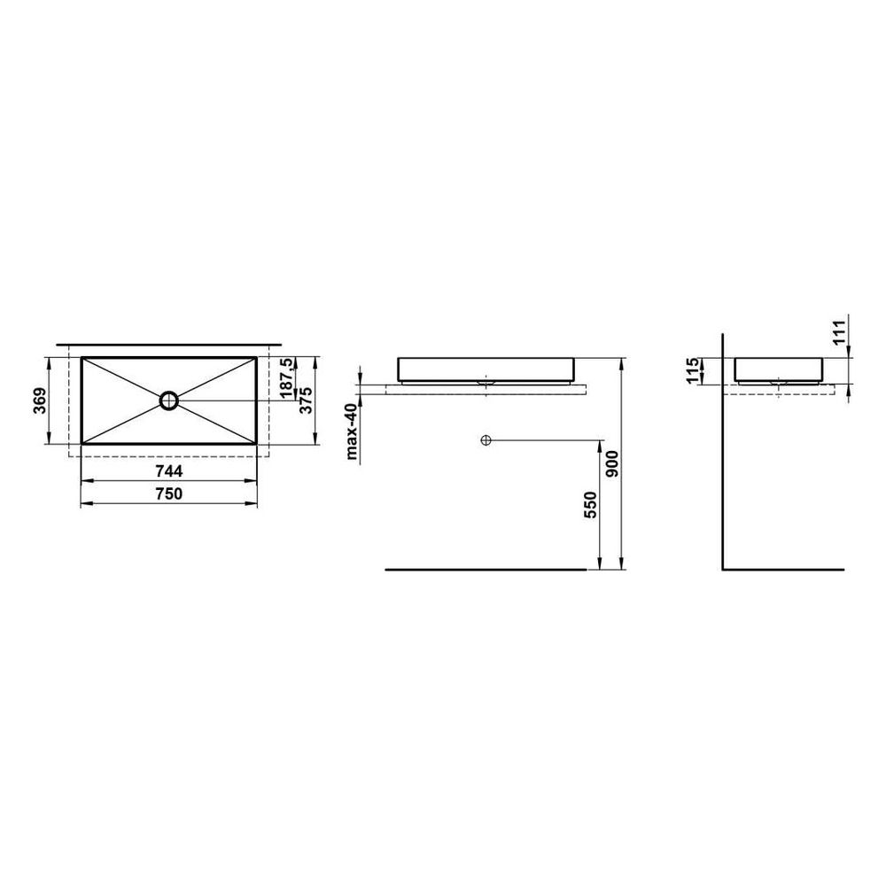 Laufen Waschtisch-Schale Metaphor 750x375x115mm, rechteckig, ohne Hahnloch und Ü... LAUFEN-H512ME77571121 7612738180232 (Abb. 3)