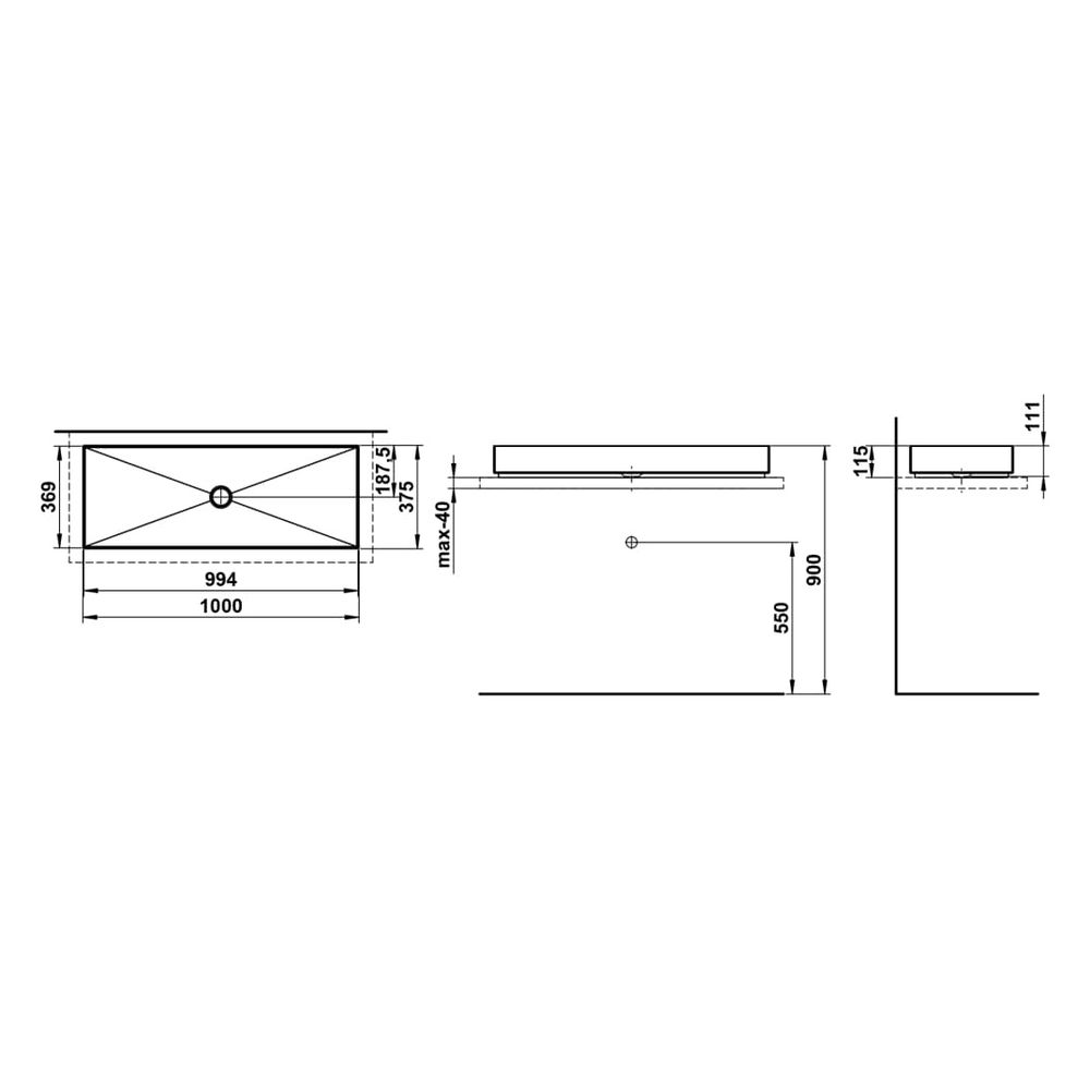 Laufen Waschtisch-Schale Metaphor 1000x375x115mm, rechteckig, ohne Hahnloch und ... LAUFEN-H512ME87571121 7612738180270 (Abb. 3)