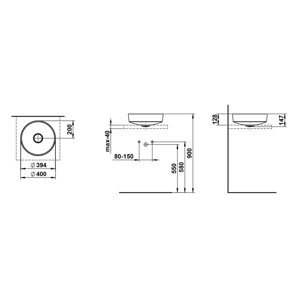Laufen Waschtisch-Schale Rivo 400x400x147mm, rund, ohne Hahnloch und Überlauf, M... LAUFEN-H512RO41551121 7612738193331 (Abb. 3)