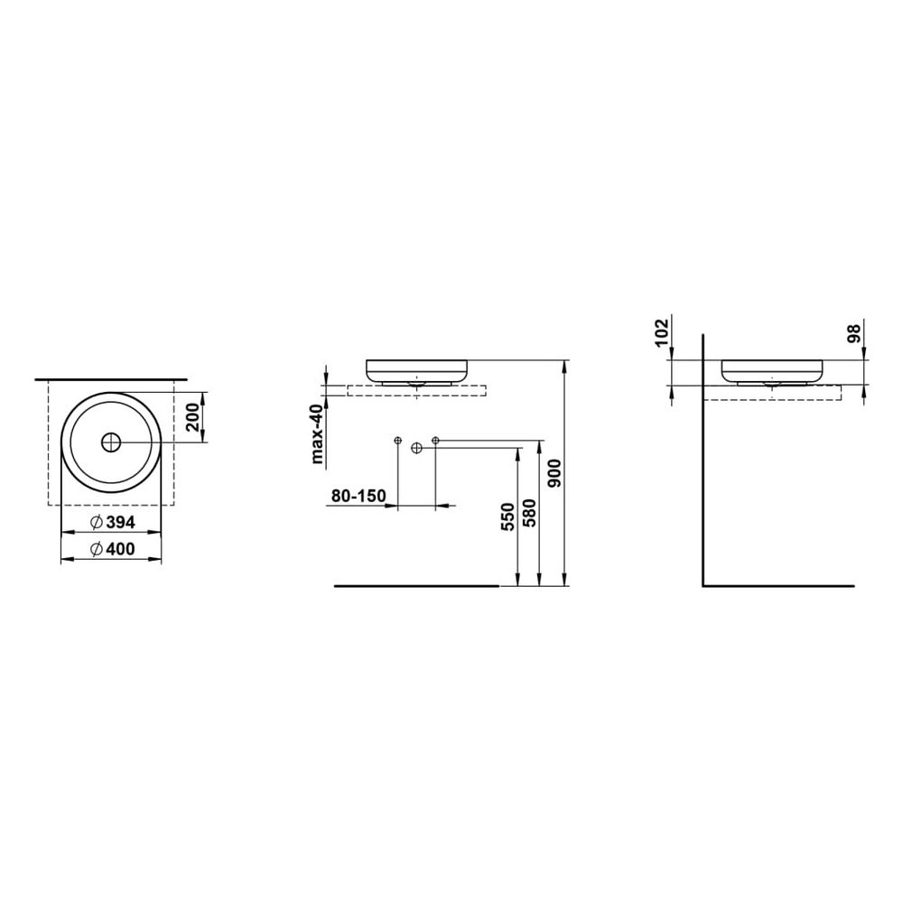 Laufen Waschtisch-Schale Sondo 400x400x102mm, rund, ohne Hahnloch und Überlauf, ... LAUFEN-H512SO47571121 7612738180430 (Abb. 3)
