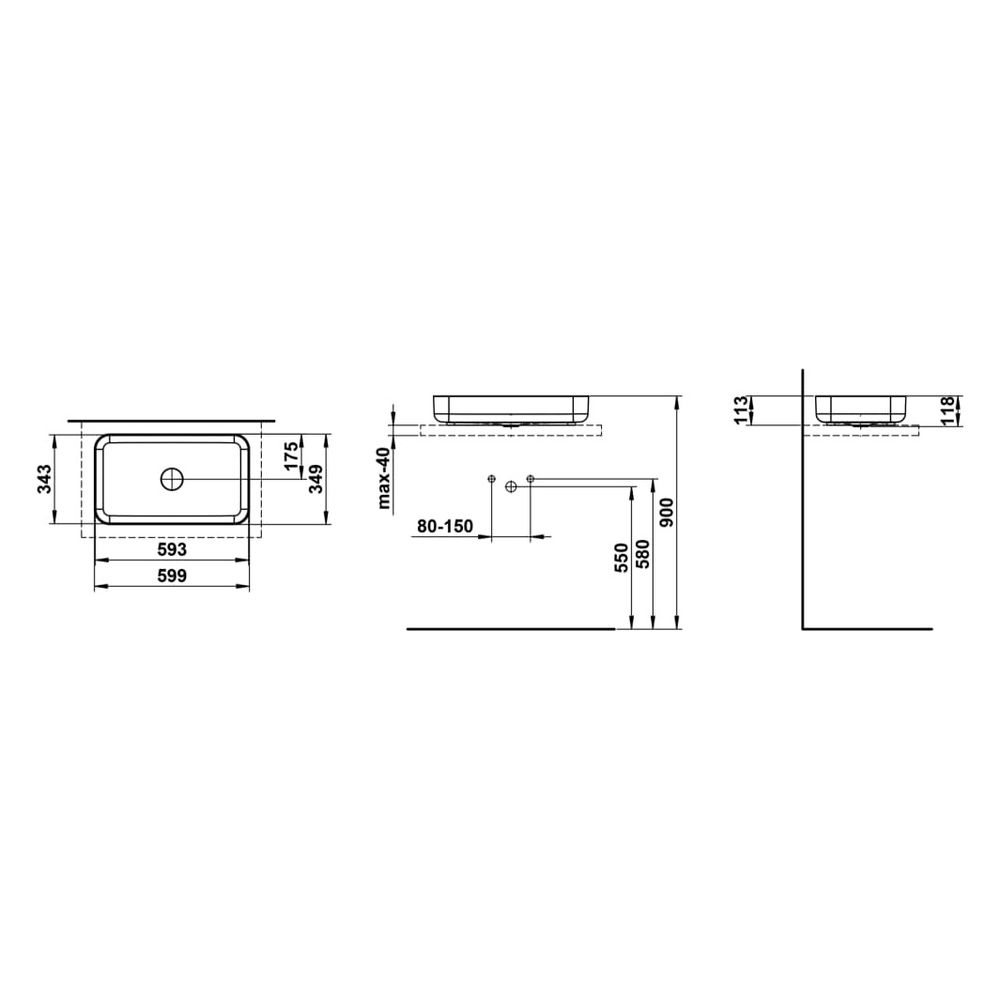 Laufen Waschtisch-Schale Stream 599x349x118mm, rechteckig, ohne Hahnloch und Übe... LAUFEN-H512SR67091121 7612738180676 (Abb. 3)