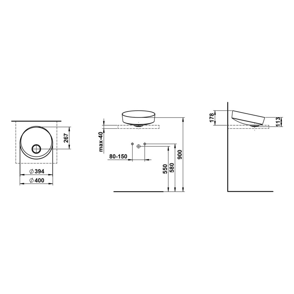 Laufen Waschtisch-Schale Tendo 400x400x195mm, rund, ohne Hahnloch und Überlauf, ... LAUFEN-H512TE40191121 7612738180836 (Abb. 3)