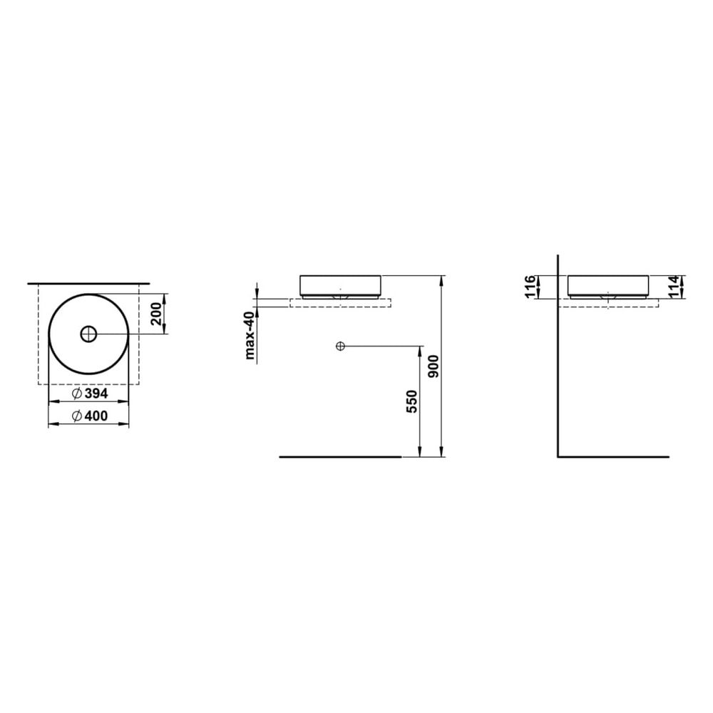 Laufen Waschtisch-Schale Unisono 400x400x116mm, rund, ohne Hahnloch und Überlauf... LAUFEN-H512UO47571121 7612738181130 (Abb. 3)