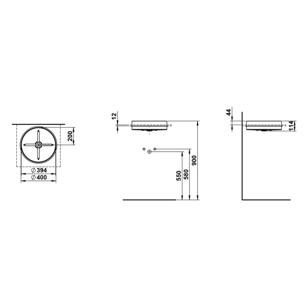 Laufen Einbau-Waschtisch In/Out rund 400x400x114mm, von oben, ohne Hahnloch und ... LAUFEN-H517IO47161121 7612738193379 (Abb. 3)
