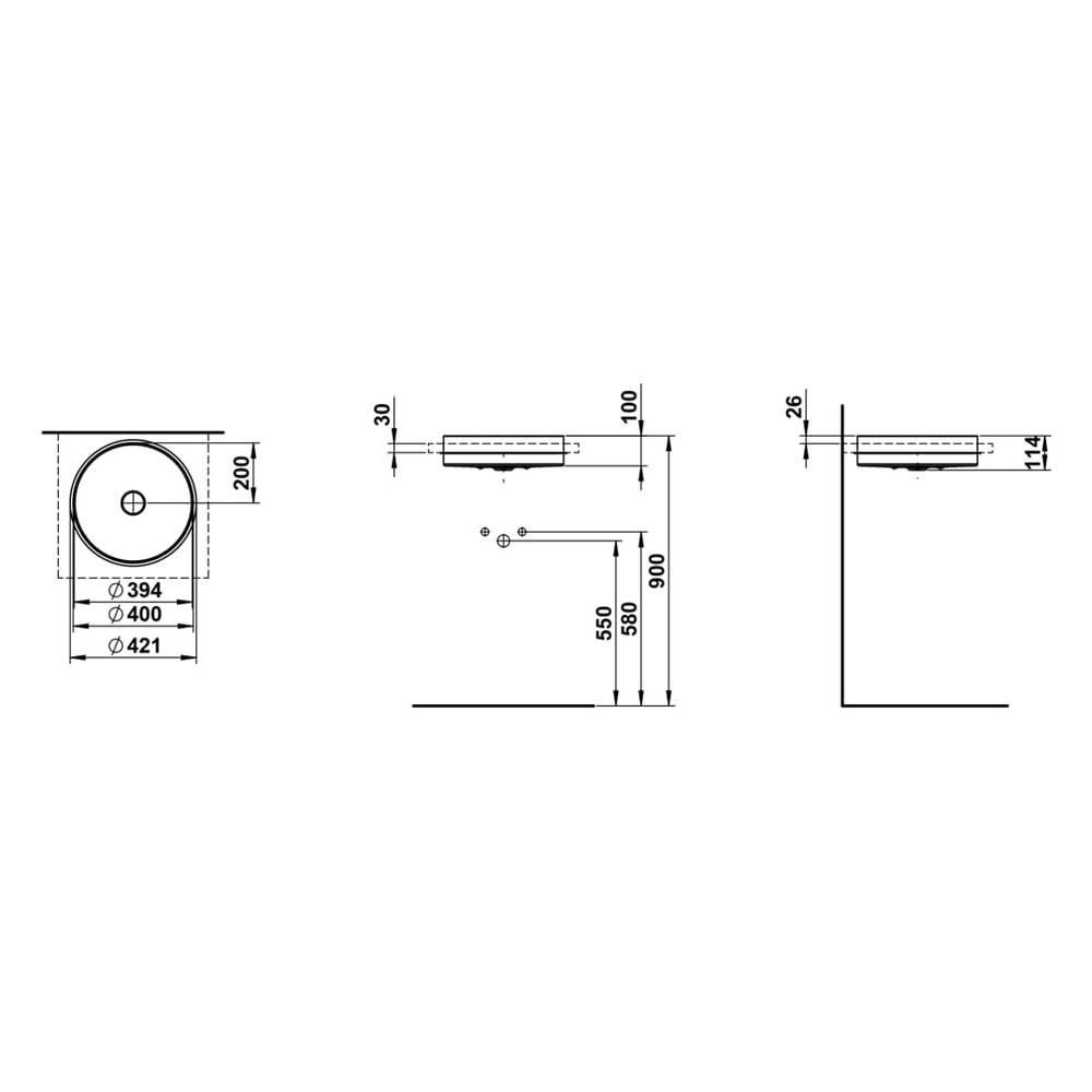 Laufen Einbau-Waschtisch Unisono rund 400x400x114mm, von oben, ohne Hahnloch und... LAUFEN-H517UO47571121 7612738182366 (Abb. 3)