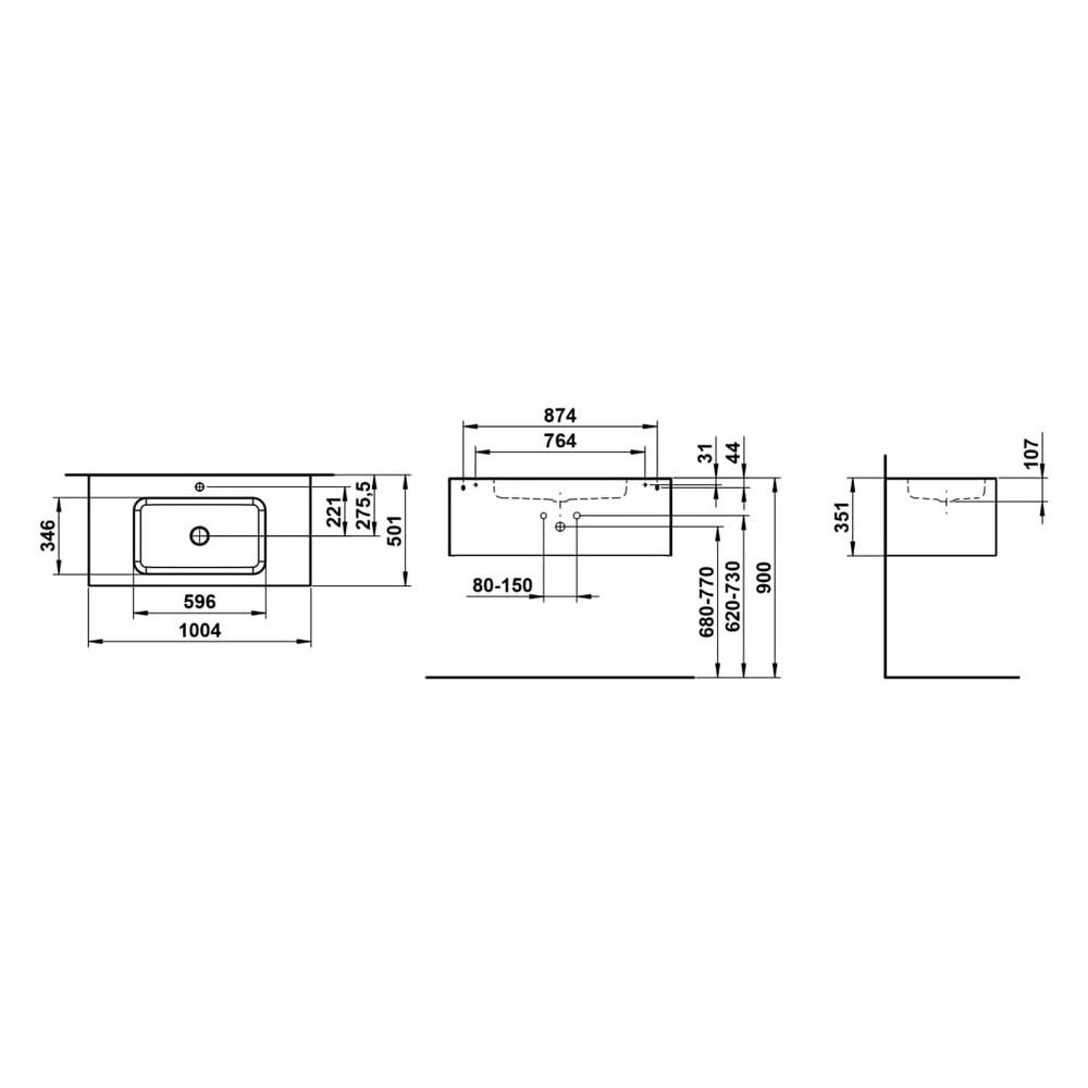Laufen Waschplatz Folio 1004x500x350mm, mit Armaturenbank, 1 Hahnloch, ohne Über... LAUFEN-H580FO45251111 7612738182915 (Abb. 3)