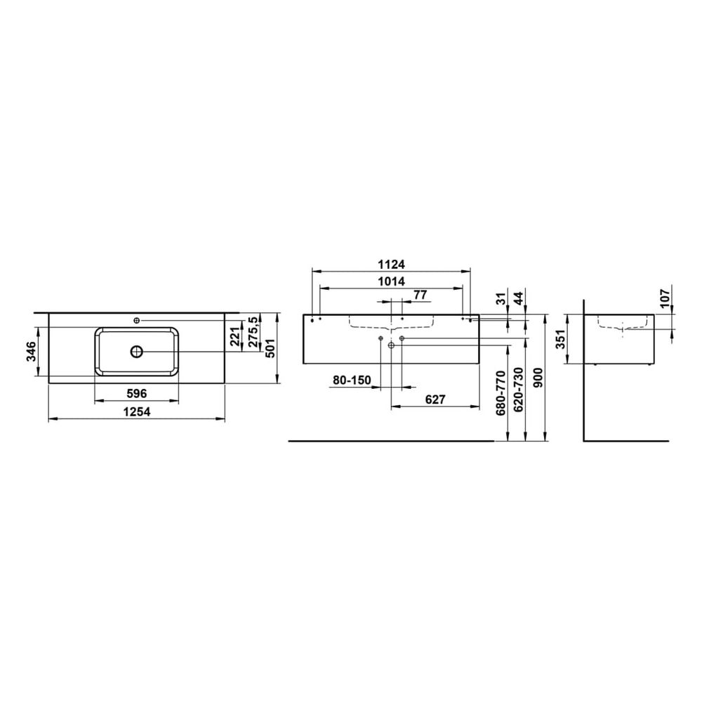Laufen Waschplatz Folio 1254x500x350mm, mit Armaturenbank, 1 Hahnloch, ohne Über... LAUFEN-H580FO55231111 7612738183035 (Abb. 3)