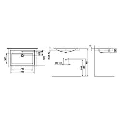 Laufen Einbau-Waschtisch Classics rechteckig 800x500x120mm, von oben, mit Armatu... LAUFEN-H517CL40001041 7612738181819 (Abb. 1)