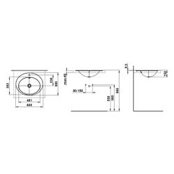 Laufen Einbau-Waschtisch Form oval 600x500x150mm, von oben, mit 1 Hahnloch und Ü... LAUFEN-H517FM70001041 7612738182144 (Abb. 1)