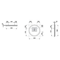 Laufen Spiegel Base 2.0 600x600mm, rund, LED-Beleuchtung, 1 Sensorschalter, Schw... LAUFEN-H4443901084501 7612738151676 (Abb. 1)