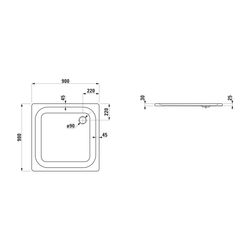 Laufen Duschwanne Platina 900x900x25mm, Weiß, aus Stahl, Ablauf seitlich, inklus... LAUFEN-H2150020000401 4014804936522 (Abb. 1)