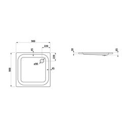 Laufen Duschwanne Platina 900x900x65mm, Weiß, aus Stahl, Ablauf seitlich mit Ant... LAUFEN-H2150126000401 4014804491496 (Abb. 1)