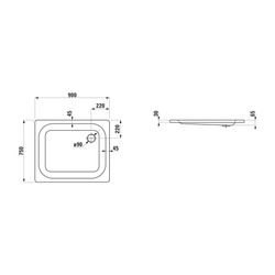 Laufen Duschwanne Platina 900x750x65mm, Weiß, aus Stahl, Ablauf seitlich, inklus... LAUFEN-H2150130000401 4014804491557 (Abb. 1)