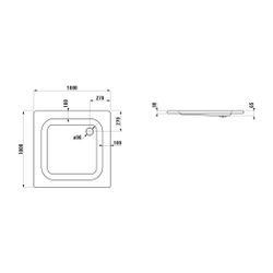 Laufen Duschwanne Platina 1000x1000x65mm, Weiß, aus Stahl, Ablauf seitlich mit A... LAUFEN-H2150146000401 4014804988637 (Abb. 1)