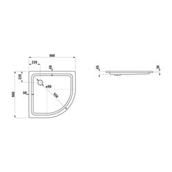 Laufen Duschwanne Viertelkreis Platina 900x900x65mm, Weiß, aus Stahl, Ablauf sei... LAUFEN-H2150180000401 4014804773288 (Abb. 1)