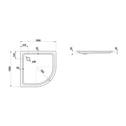 Laufen Duschwanne Viertelkreis Platina 1000x1000x65mm, Weiß, aus Stahl, Ablauf s... LAUFEN-H2150190000401 4014804773363 (Abb. 1)