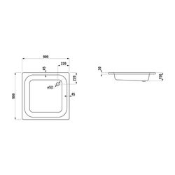 Laufen Duschwanne Platina 900x900x150mm, Weiß, aus Stahl, Ablauf seitlich, inklu... LAUFEN-H2150220000401 4014804491717 (Abb. 1)