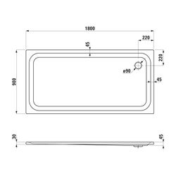 Laufen Duschwanne Platina 900x1800x45mm, Weiß, aus Stahl, Ablauf seitlich mit An... LAUFEN-H2150376000401 7612738929848 (Abb. 1)