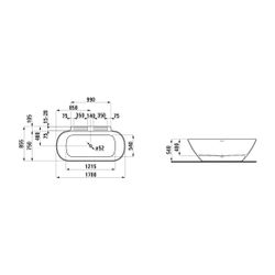 Laufen wandangebundene Badewanne LUA 855x1700x540mm, Chrom, Weiß, Marbond, Bohrl... LAUFEN-H2200870000361 7612738077303 (Abb. 1)