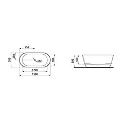 Laufen freistehende Badewanne Laufen Pro 700x1500x590mm, Weiß, aus Marbond, auße... LAUFEN-H2439520680001 7612738040178 (Abb. 1)