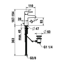 Laufen Einhebel-Waschtischmischer Pure Festauslauf Ausladung 110mm, Chrom, mit A... LAUFEN-HF901701100000 7612738997595 (Abb. 1)