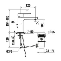 Laufen Einhebel-Waschtischmischer Neja Festauslauf Ausladung 120mm, Chrom, mit A... LAUFEN-H3115110041111 7612738956370 (Abb. 1)