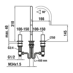 Laufen 3-Loch Waschtischmischer Kartell Schwenkauslauf Ausladung 166mm, ohne Abl... LAUFEN-H3123330902201 7612742513774 (Abb. 1)