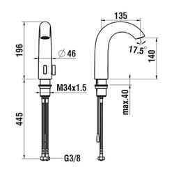 Laufen Elektronischer Waschtischmischer, IR Sensor Curvetronic Ausladung 135mm, ... LAUFEN-HF707153100060 7612738996055 (Abb. 1)