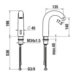 Laufen Elektronischer Waschtischmischer, IR Sensor f. Kalt-/ Mischwasser Curvetr... LAUFEN-HF707154100060 7612738996086 (Abb. 1)