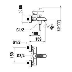 Laufen Einhebel-Wannenmischer Lua Anschlussdistanz 150mm, Chrom, Ausladung 159mm... LAUFEN-H3210810041311 7612738986780 (Abb. 1)